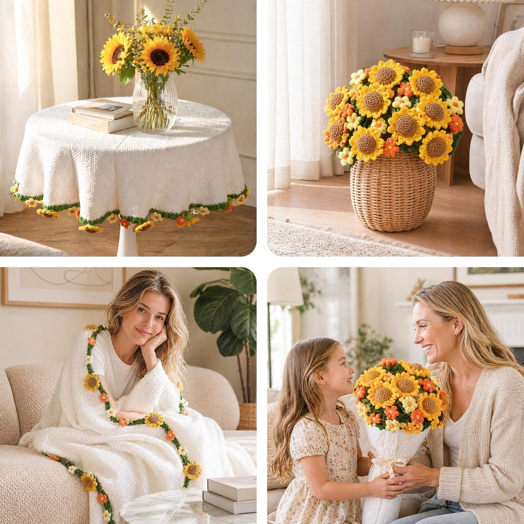 Ivydale 43inch Sunflowers Crochet Blanket Knitted Flower Bouquet Throw