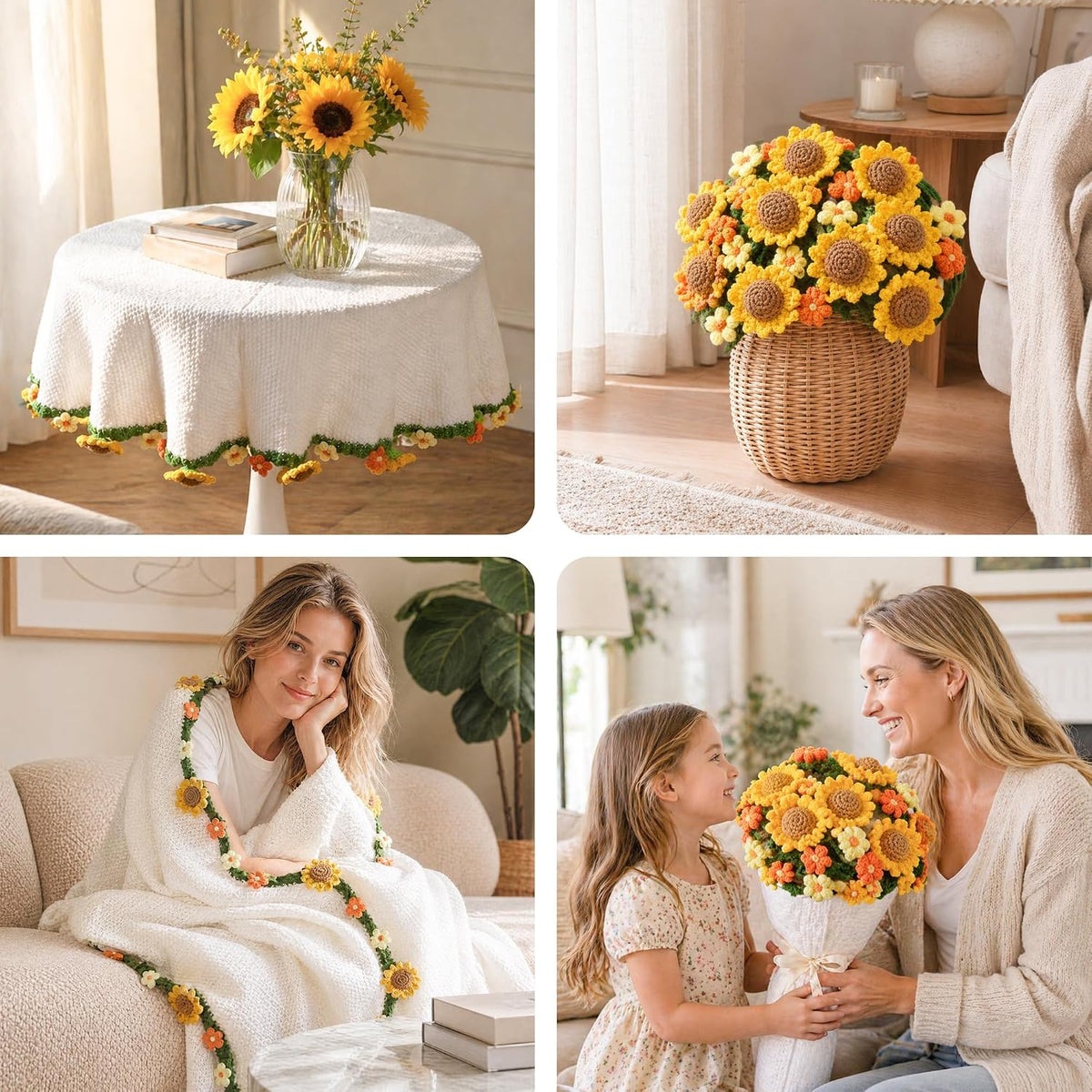 Ivydale 43inch Sunflowers Crochet Blanket Knitted Flower Bouquet Throw