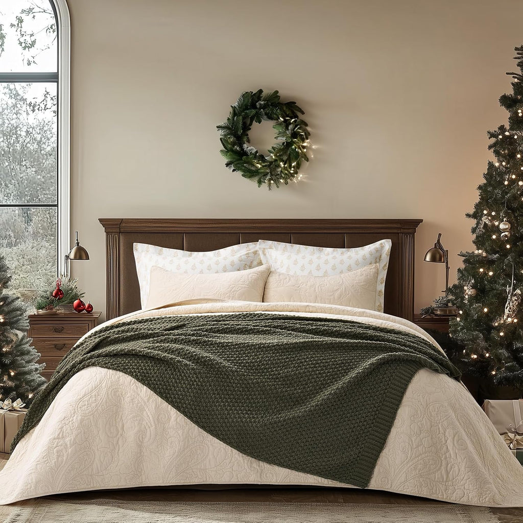 EVERGRACEHOME Chunky Chenille Knit Throw Blanket, 50 x 60, Olive Green