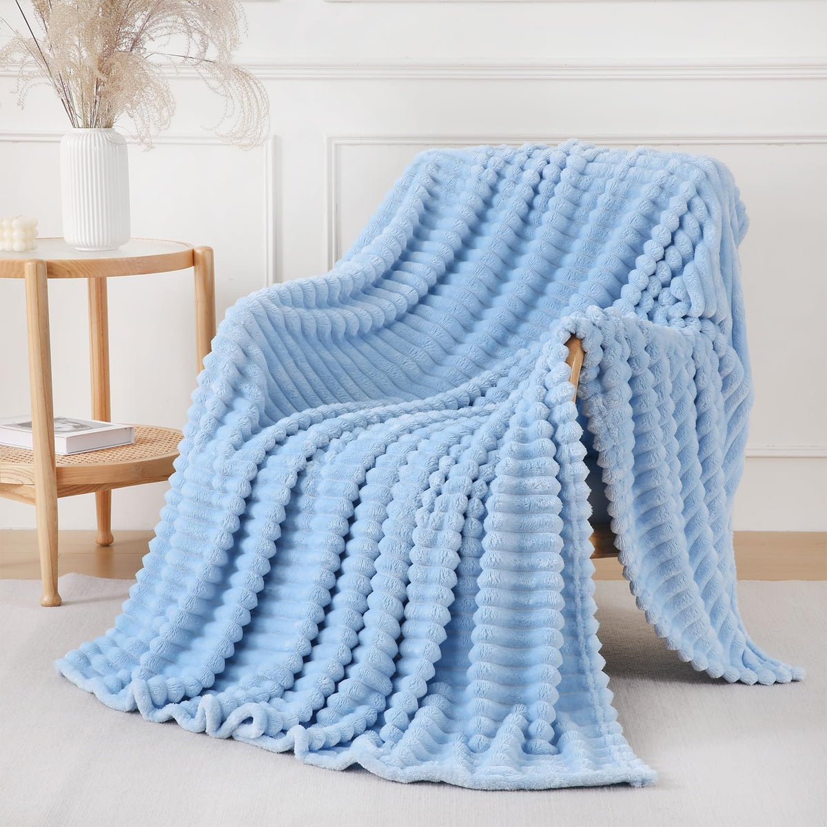 Khaki Throw Blanket for Couch Sofa 50x60 inches Striped Design