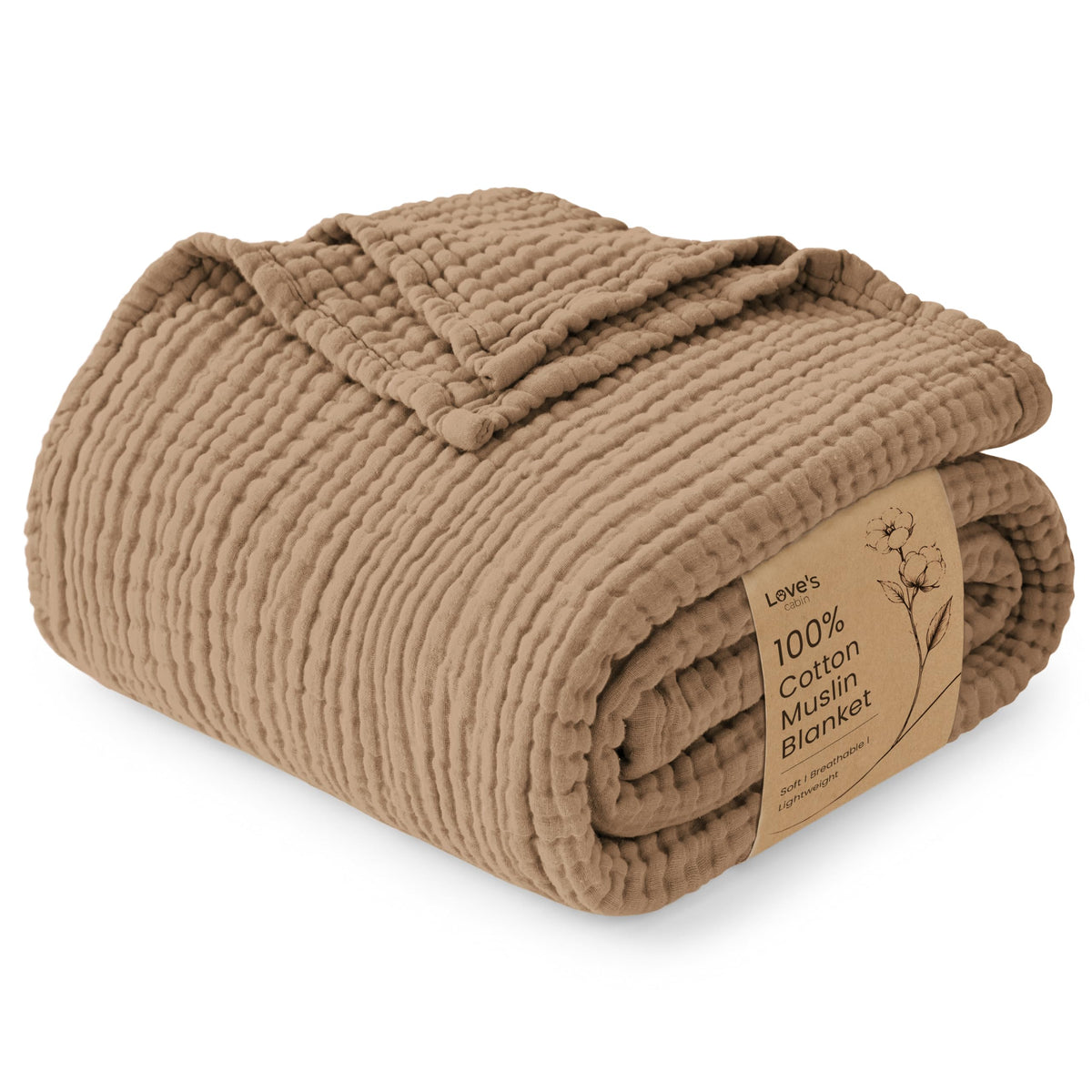 Love's cabin 100% Cotton Muslin Blanket, 6 Layer Lightweight Breathable Gauze Throw Blanket 50 x 60 Inches, Soft All Season Blanket for Couch, Bed, Sofa, Beige