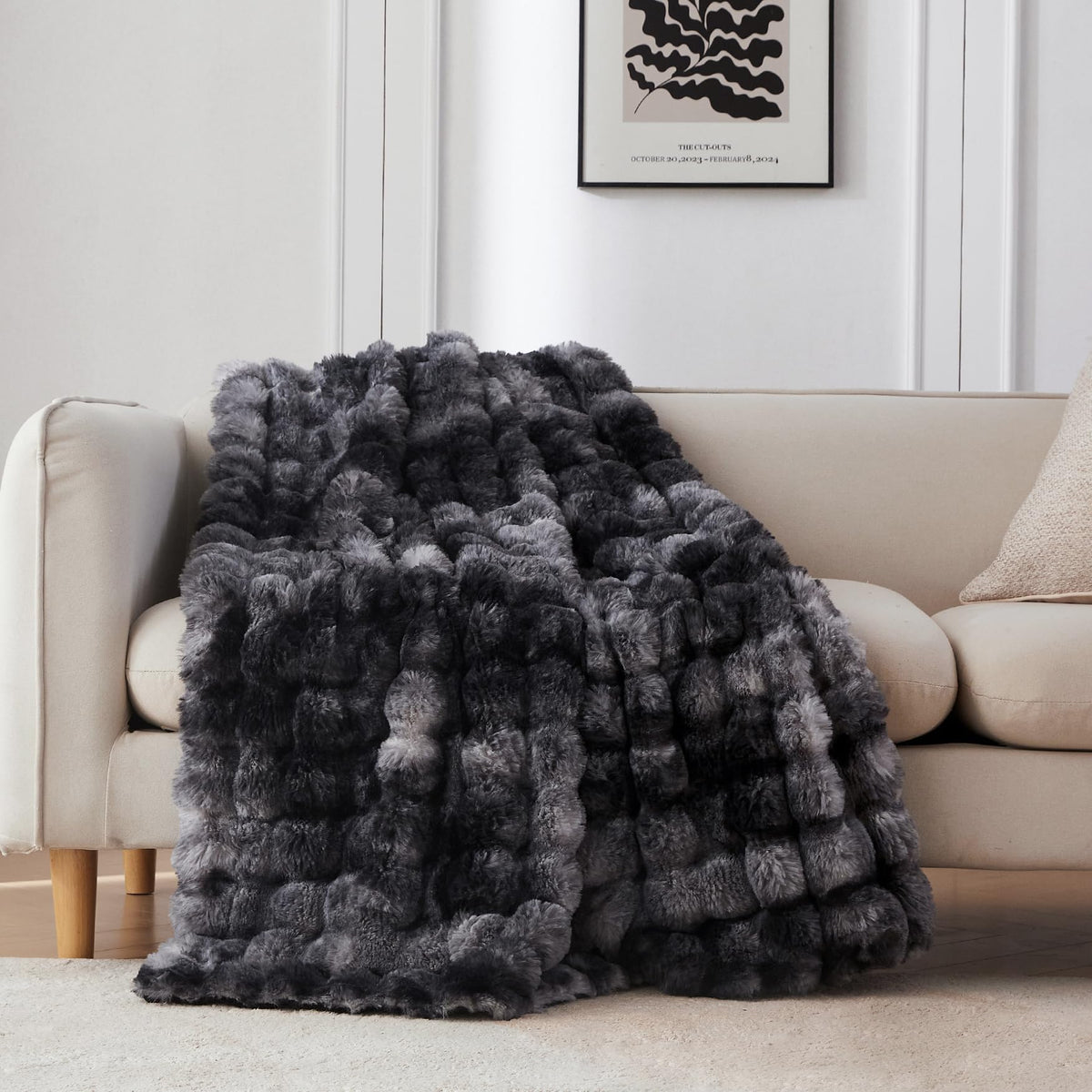 COOVA Soft Bubble Faux Fur Throw Blanket, 50"x60", Tie-dye Brown