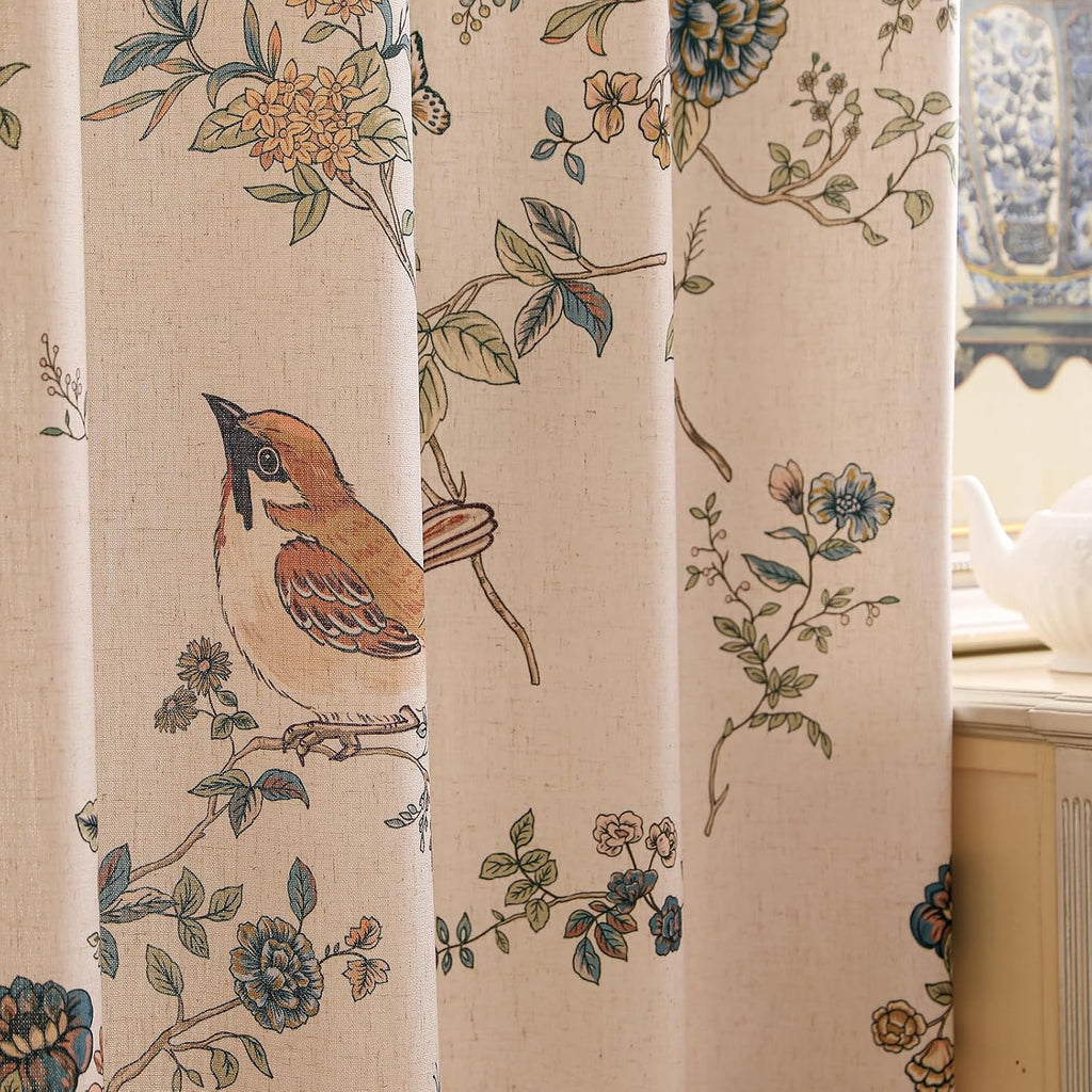 ISAENNE Designer French Linen Printed Curtains,2 Panels,71"x53"-Cornucopi