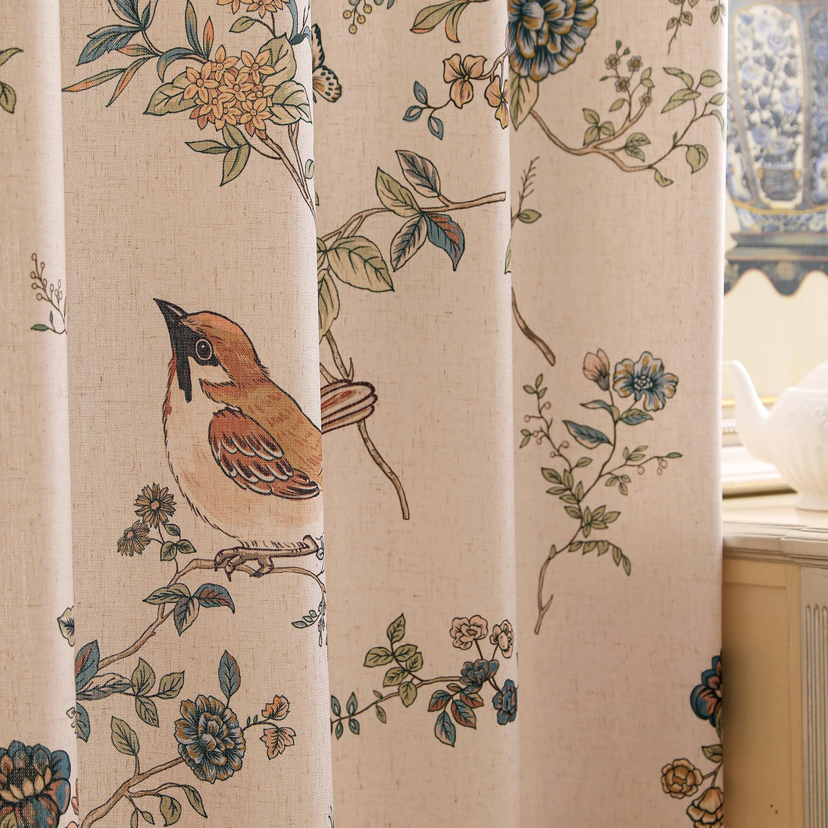 ISAENNE Designer French Linen Printed Curtains,2 Panels,71"x53"-Cornucopi