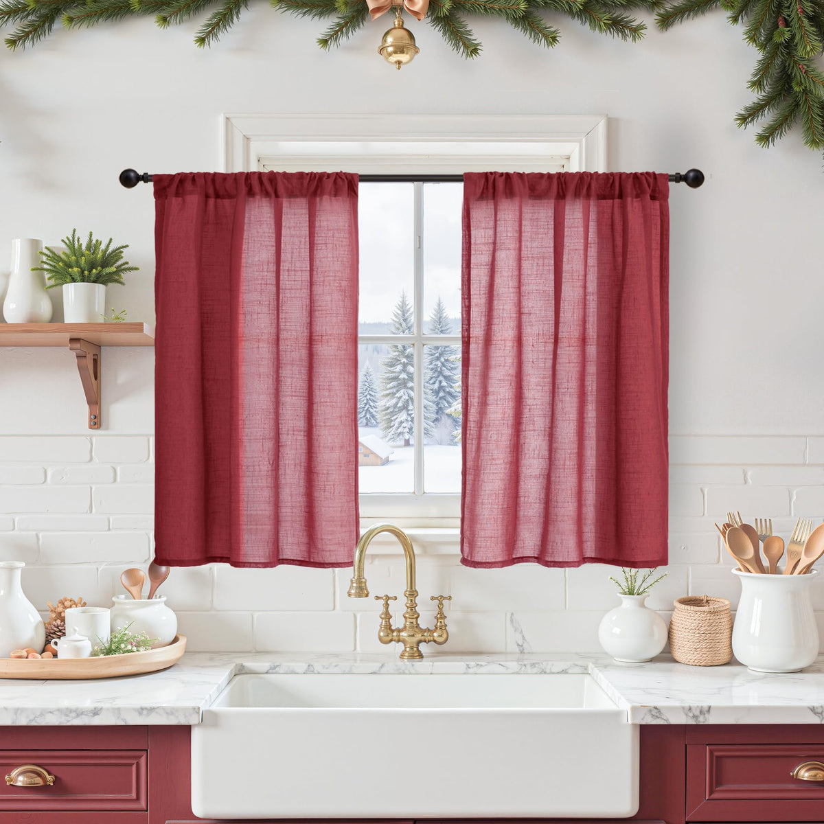 BGment Tan Linen Curtains 84 Inch Length 2 Panels Burlap Semi Sheer Drapes