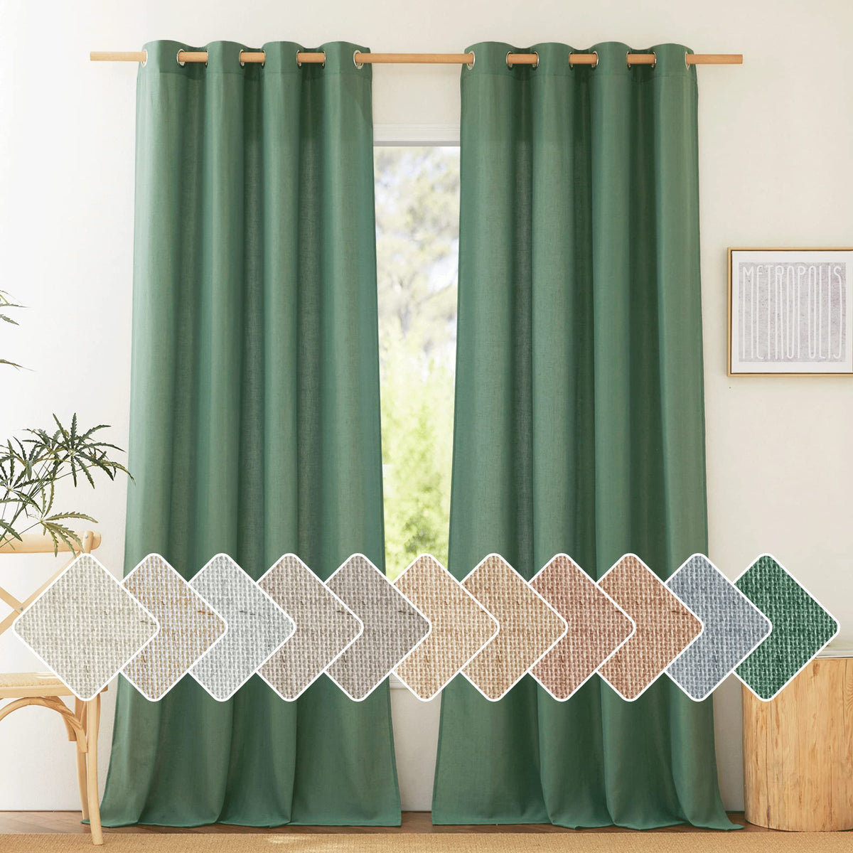 NICETOWN Natural Linen Curtains 84 inch Long 2 Panels Set, Grommet Top Thick Linen Burlap Semi Sheer Vertical Drapes Privacy Assured with Light Filtering for Bedroom/Living Room, W55 x L84