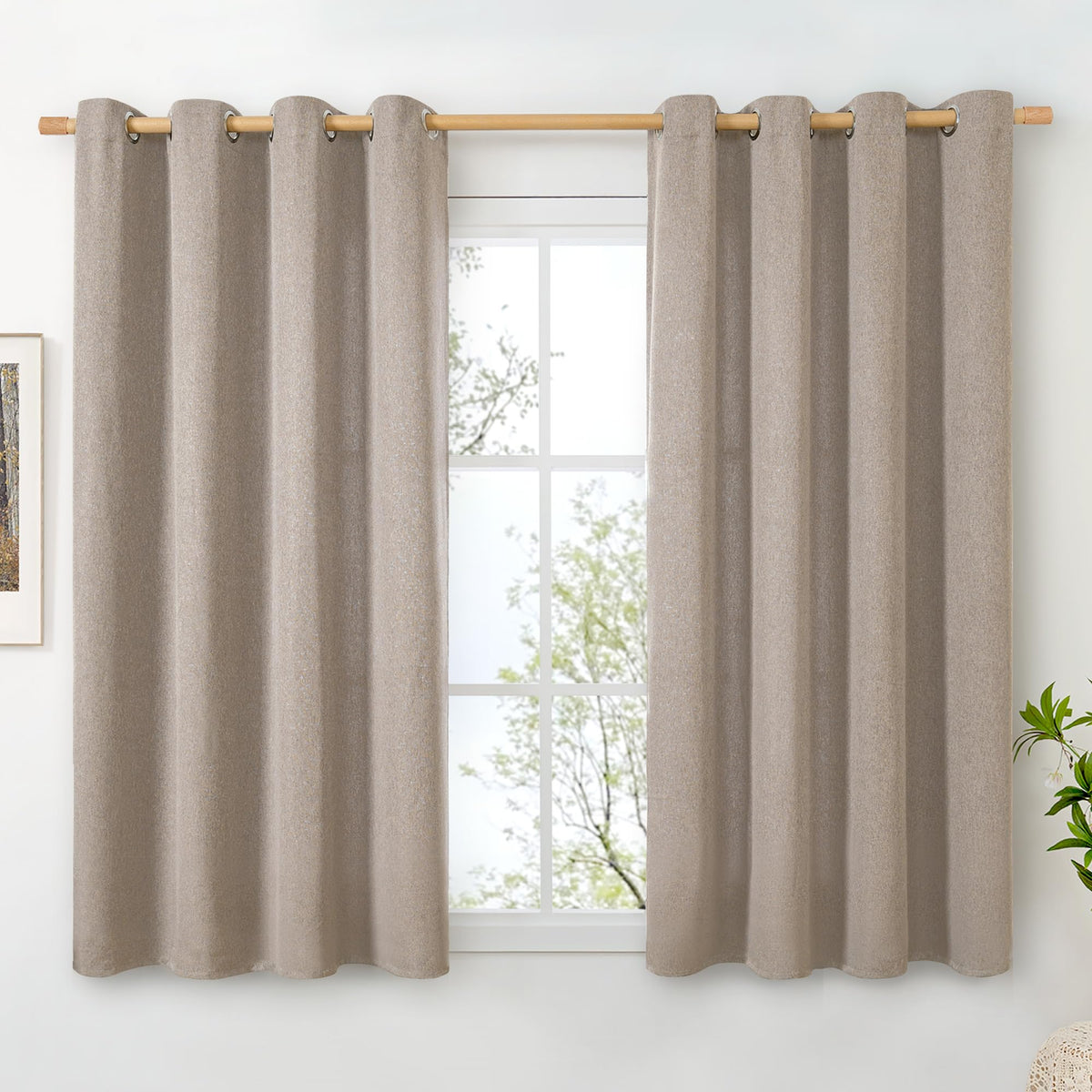 BGment Oatmeal Linen Curtains for Living Room 95 Inch Length 2 Panels Set, Privacy Drapes Light Filtering with Grommet for Farmhouse Bedroom No See Through, Each 52 Inch Wide