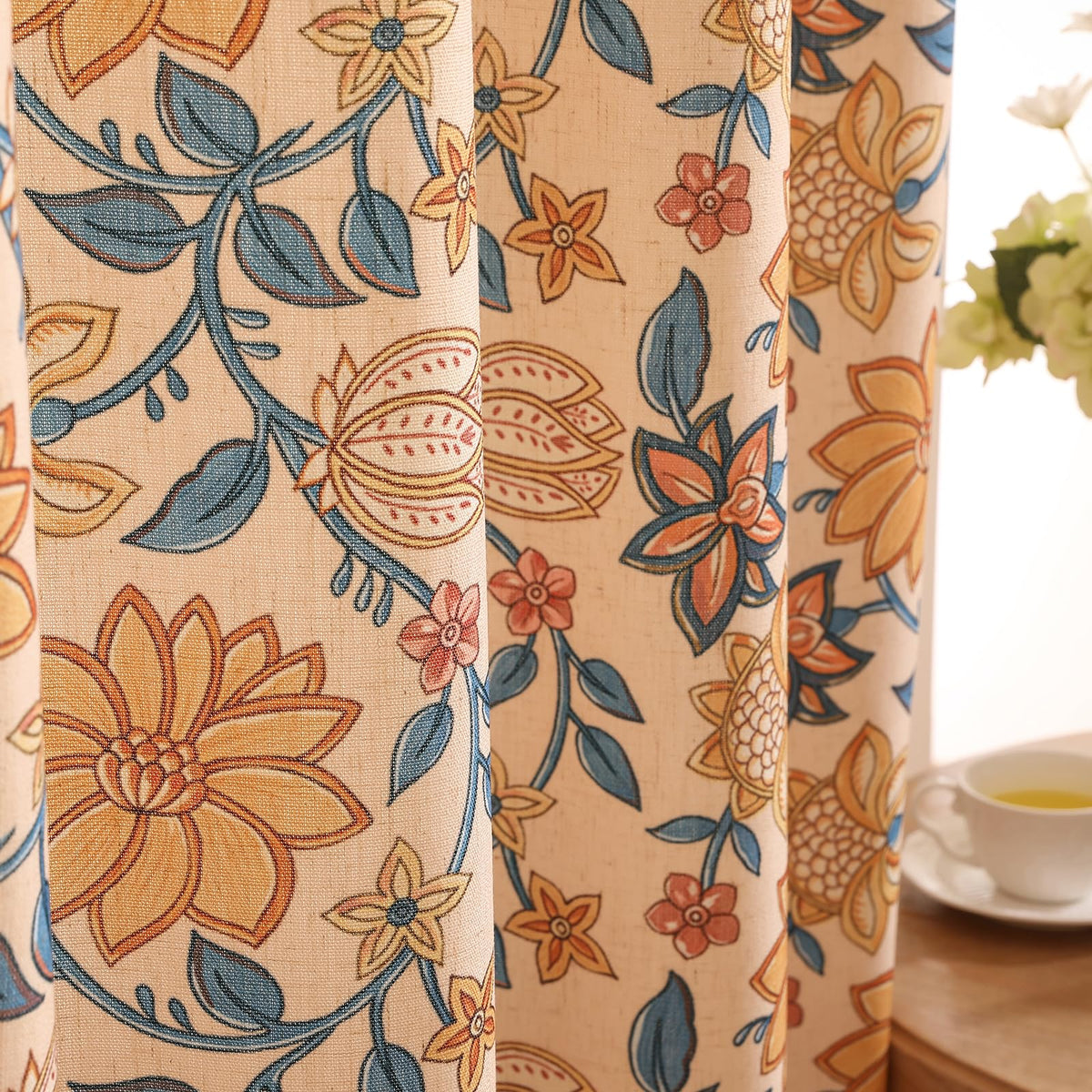 ISAENNE Designer French Linen Printed Curtains,2 Panels,71"x53"-Cornucopi