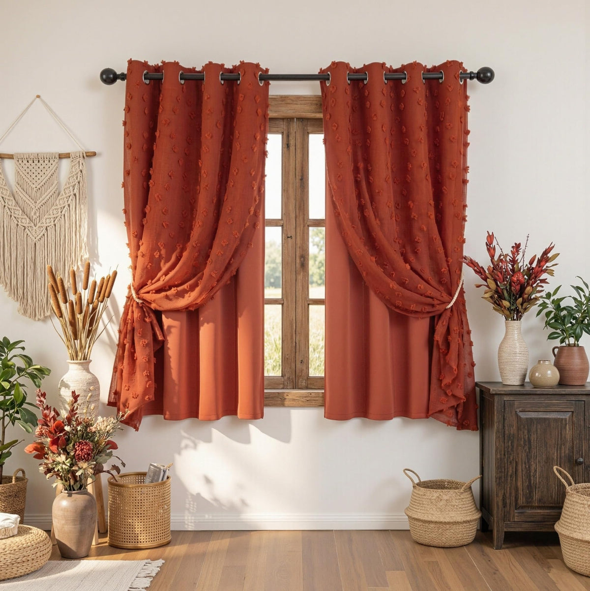 MYSKY HOME Beige Boho Curtains for Living Room 84 Inches Long Blackout Bohemian Curtains 2 Panels Beige Pom Pom Sheer Thermal Insulated Rustic Grommet Privacy Room Darkening Window Drapes 52" x 84"