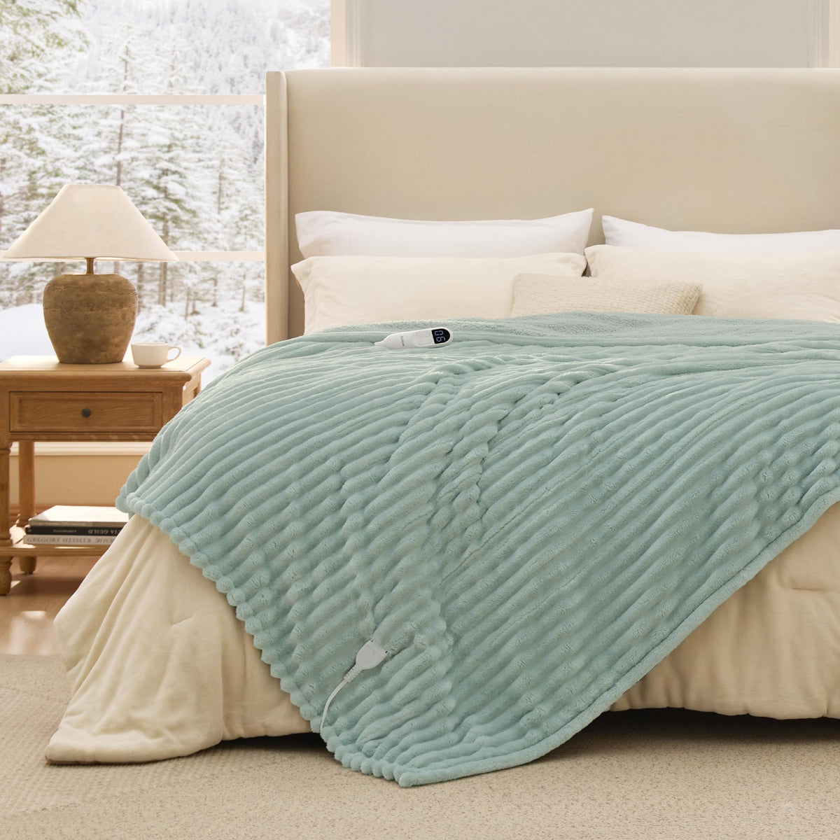 Bedsure Heated Blanket Electric Throw - Thick Striped Fast Heating Electric Blanket with Preheat Function, 6 Heat & 6 Timer (Up to 10H), 8H Auto Off, ETL Certified, Gifts for Women (50"x60", White)