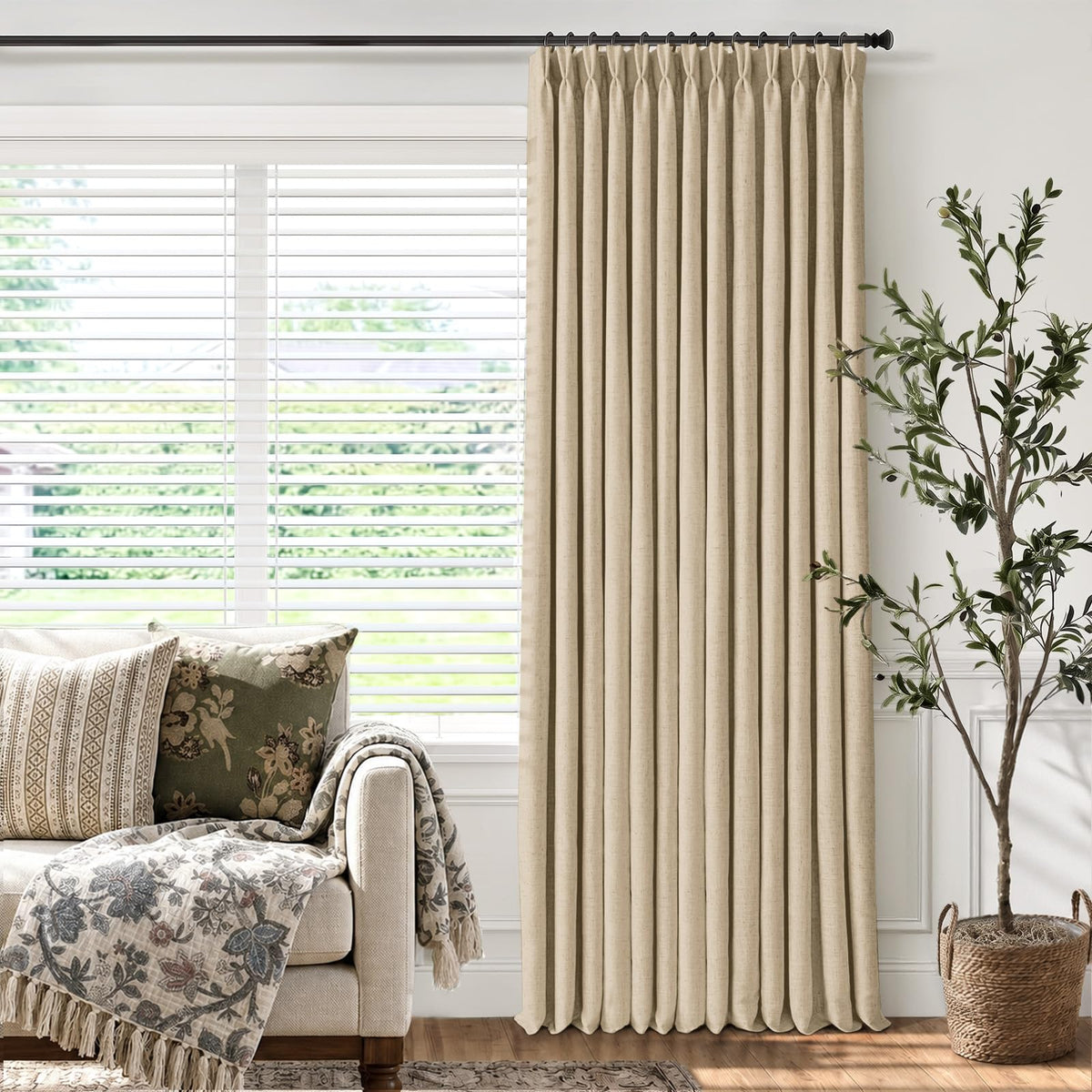 CAPALOCA Extra 60 Inch Wide Linen 100% Blackout Curtains 96 Inch Long