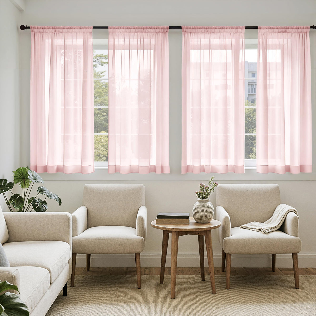 MIULEE Beige Sheer Curtains 84 Inches Long 4 Panels 42 x 84 Inches