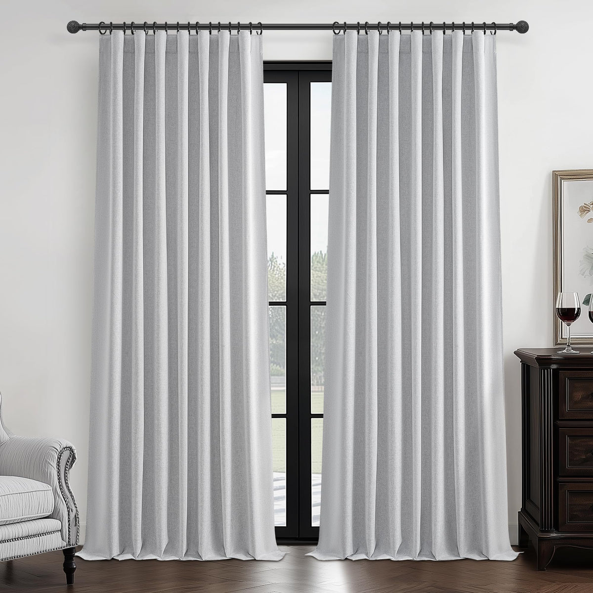 100% Blackout Curtains 84 Inch Length 2 Panels Set Farmhouse Style for Bedroom Windows/Living Room Thermal Insulated Neutral Boho Drapes Linen Blend Natural Ivory 7ft Long Hook Belt Pleated/Back Tab