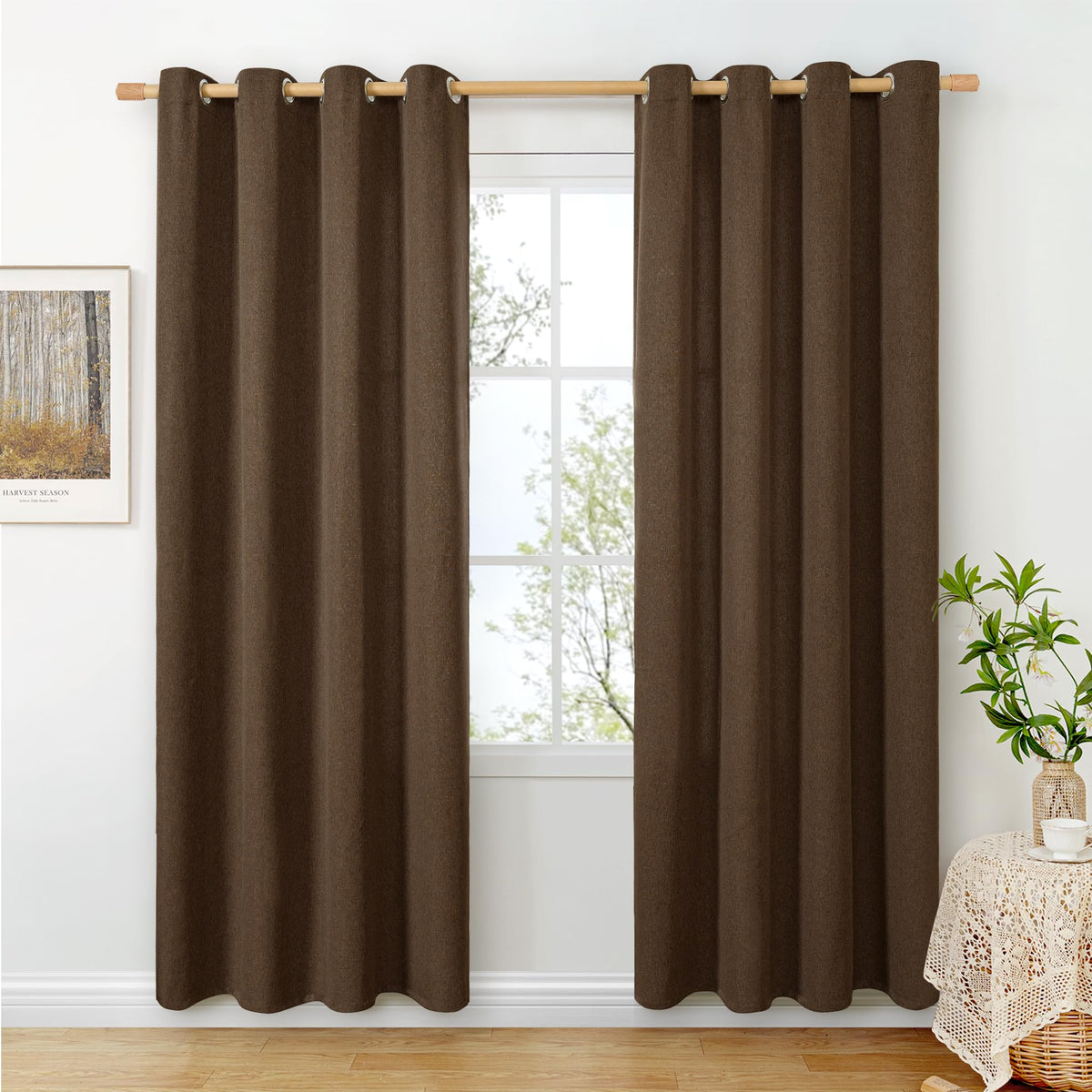 BGment Oatmeal Linen Curtains for Living Room 95 Inch Length 2 Panels Set, Privacy Drapes Light Filtering with Grommet for Farmhouse Bedroom No See Through, Each 52 Inch Wide