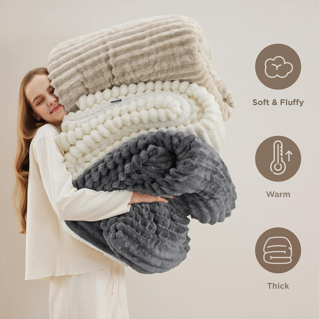 Bedsure Soft Sherpa Blanket Fluffy Throw Gift Beige 50"x60"