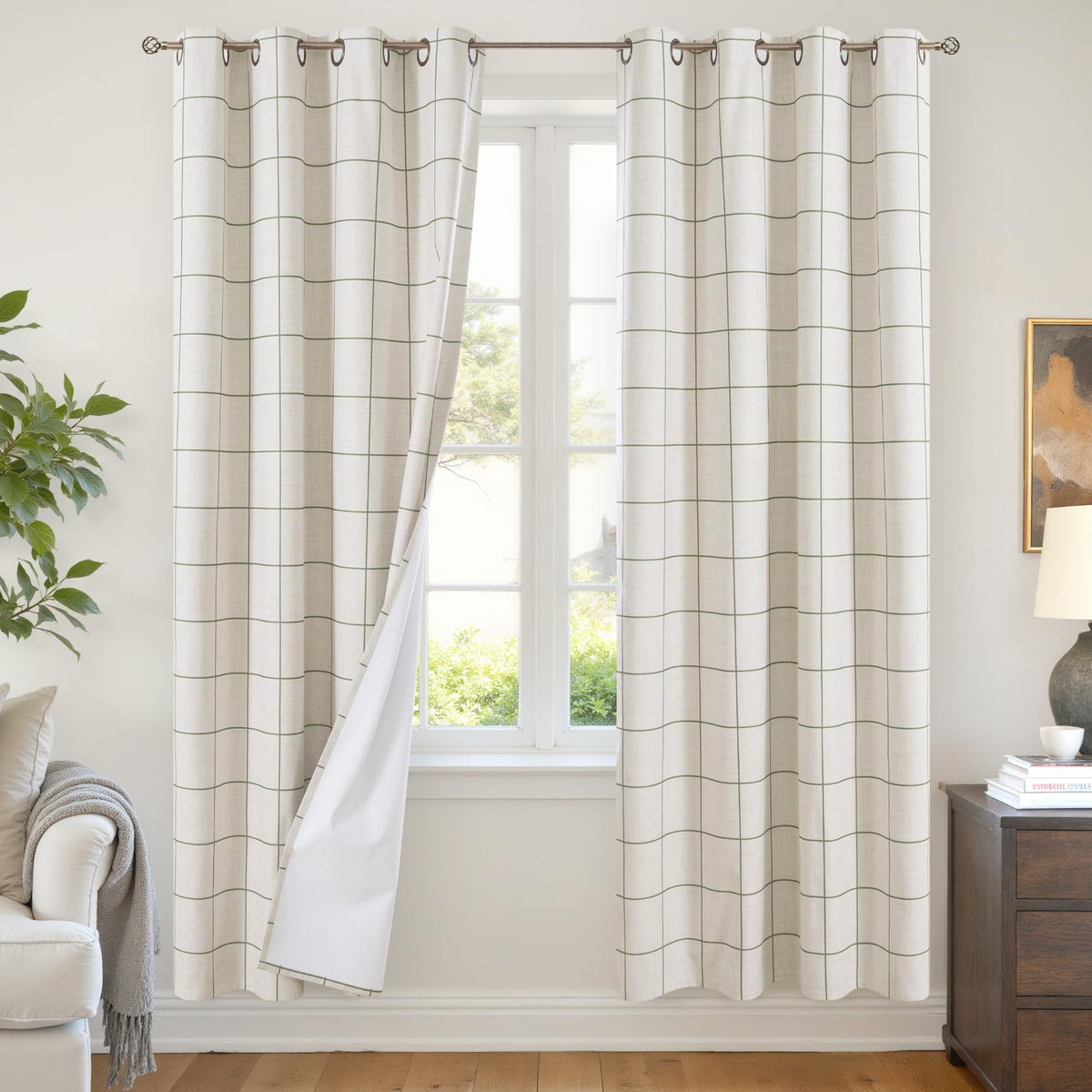Lajode Linen Blackout Curtains - Boho Plaid 52x84 Inch 2 Panels, Natural