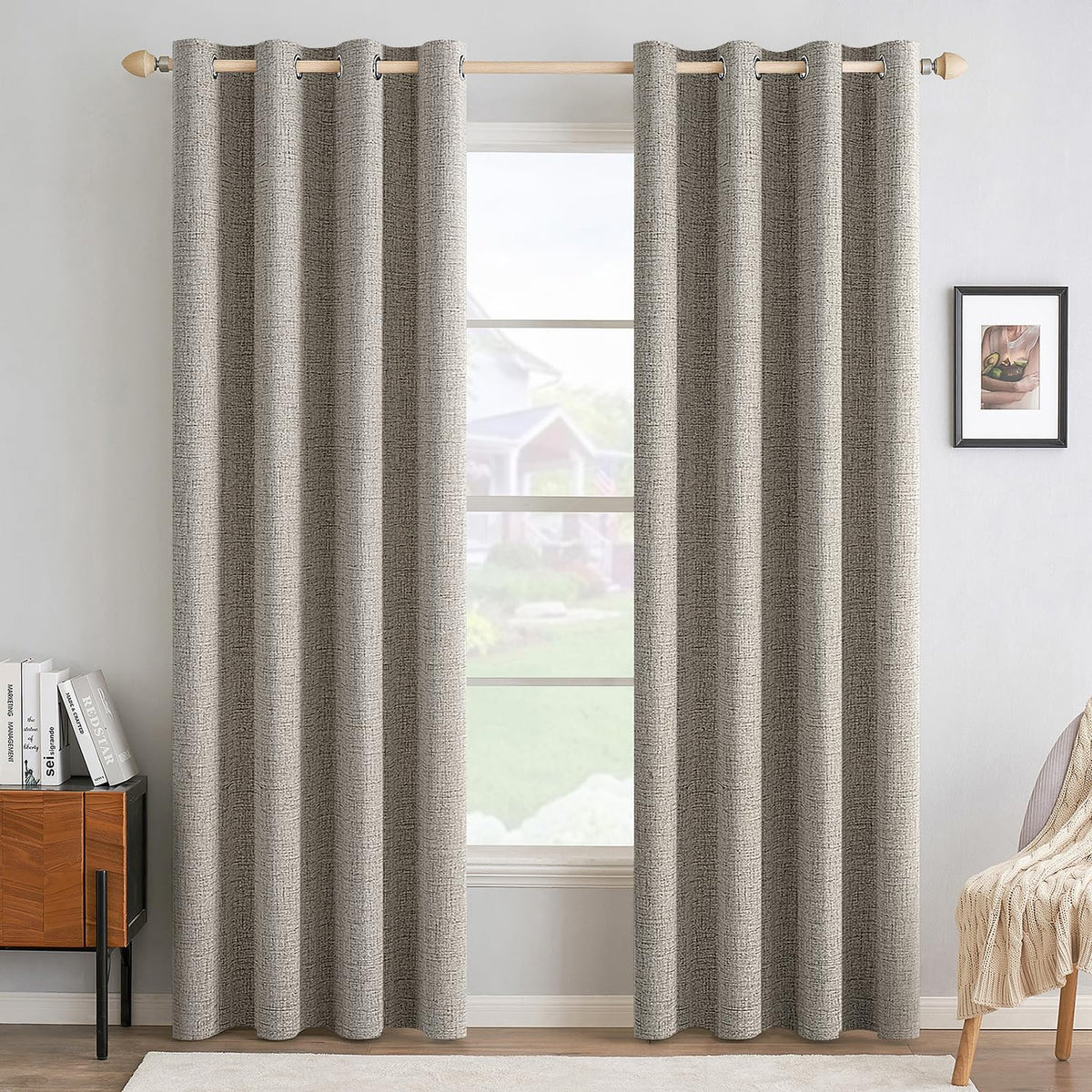 MIULEE 100% Blackout Linen Curtains for Bedroom 52x84 Inches Dusty Blue