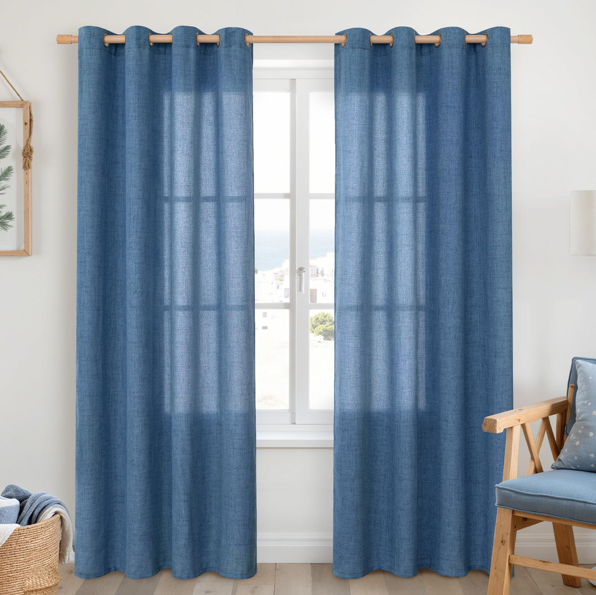 YoungsTex Linen Semi Sheer Curtains 63 Inch Length, Light Filtering Drapes