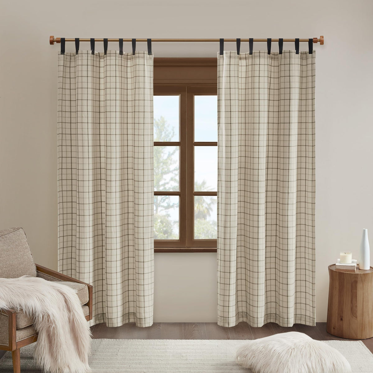 Madison Park Plaid Window Curtain Thermal Insulated, 1 Panel, 50x95 Brown