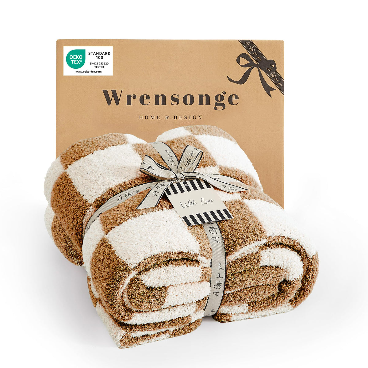 WRENSONGE Soft Checkered Throw Blanket for Couch-Cozy Warm Knitted Blankets