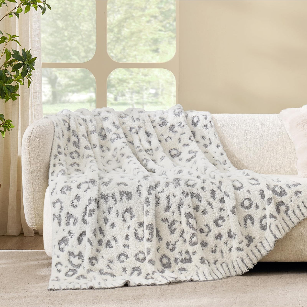 Snuggle Sac Fall Checkered Throw Blanket Faux Fur Microfiber Blankets for Couch,Cozy Soft Warm Blanket for Sofa Bedroom Living Room,Beige Checker,50x60 inches