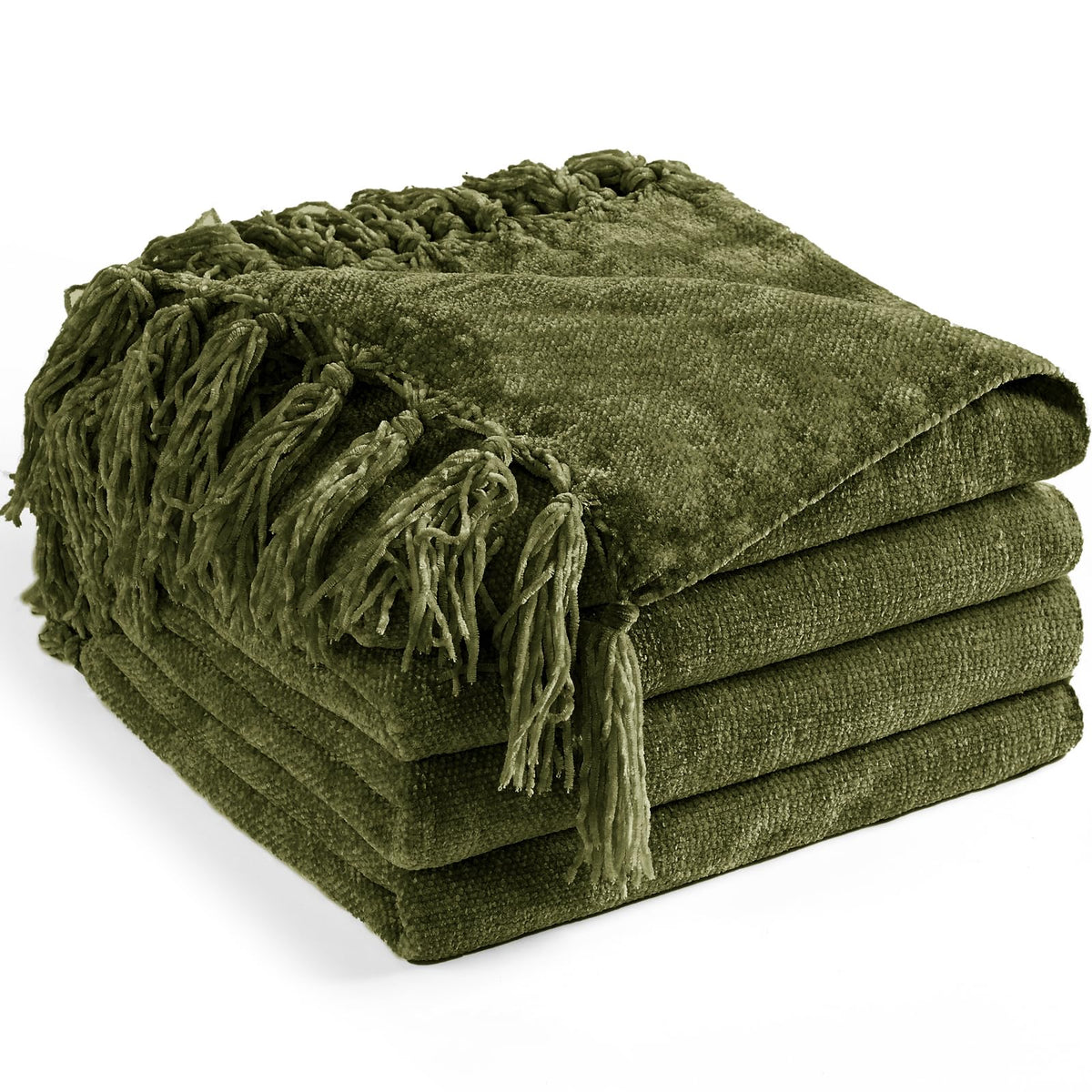 Chenille Throw Blanket for Couch 50" x 60", Olive Green