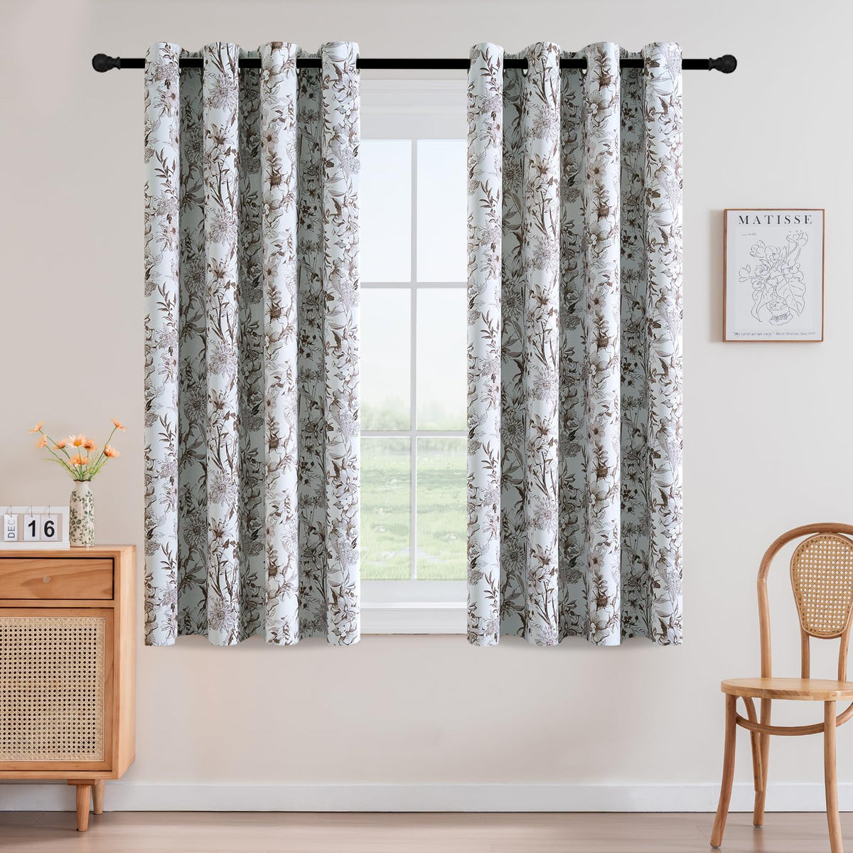 H.VERSAILTEX Blackout Curtains 84 Inch Length 2 Panels Set Floral Print Curtain Drapes for Living Room Thermal Insulated Grommet Window Curtains for Bedroom - Traditional Floral in Sage and Brown