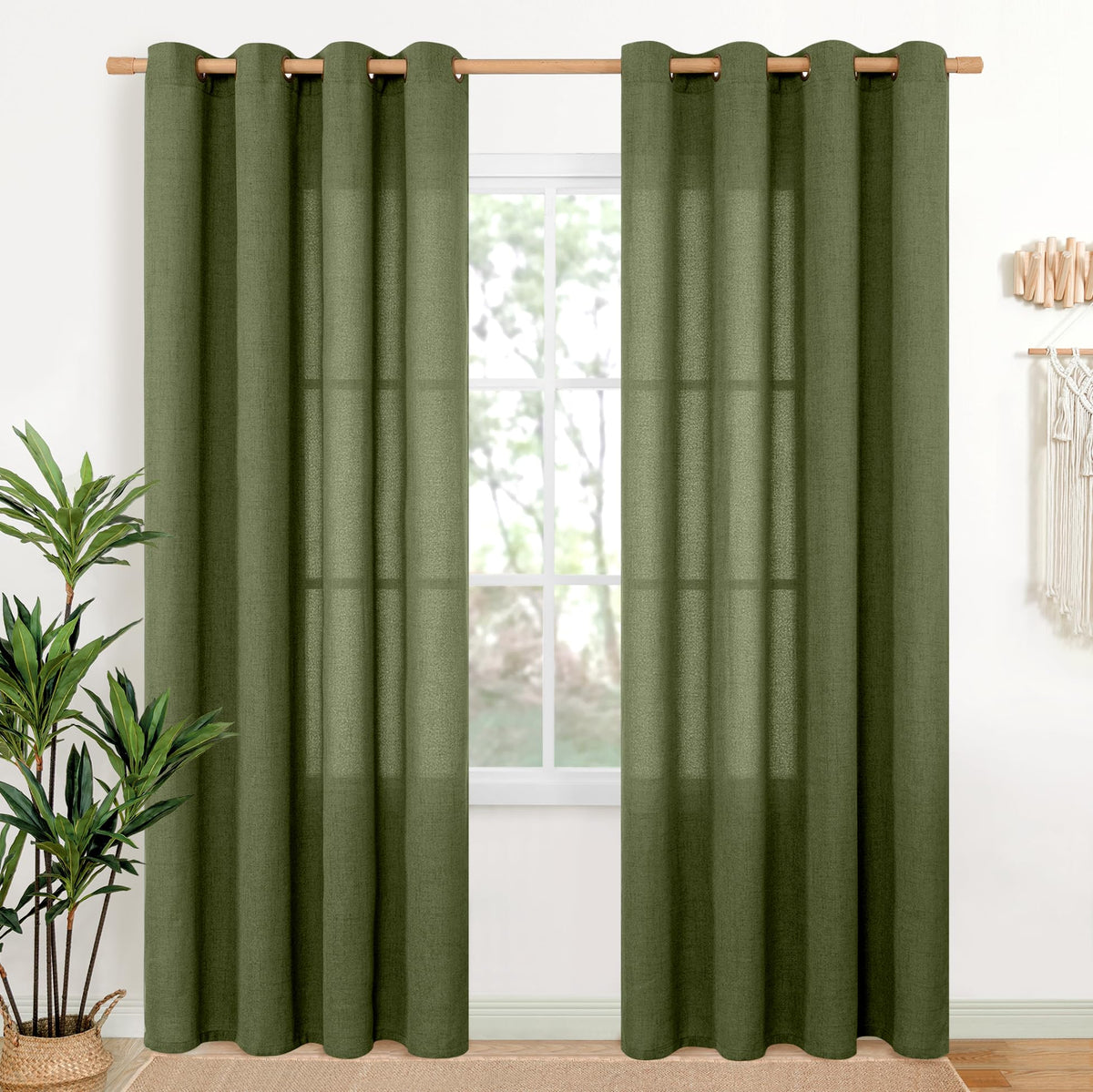 YoungsTex Linen Semi Sheer Curtains 63 Inch Length, Light Filtering Drapes