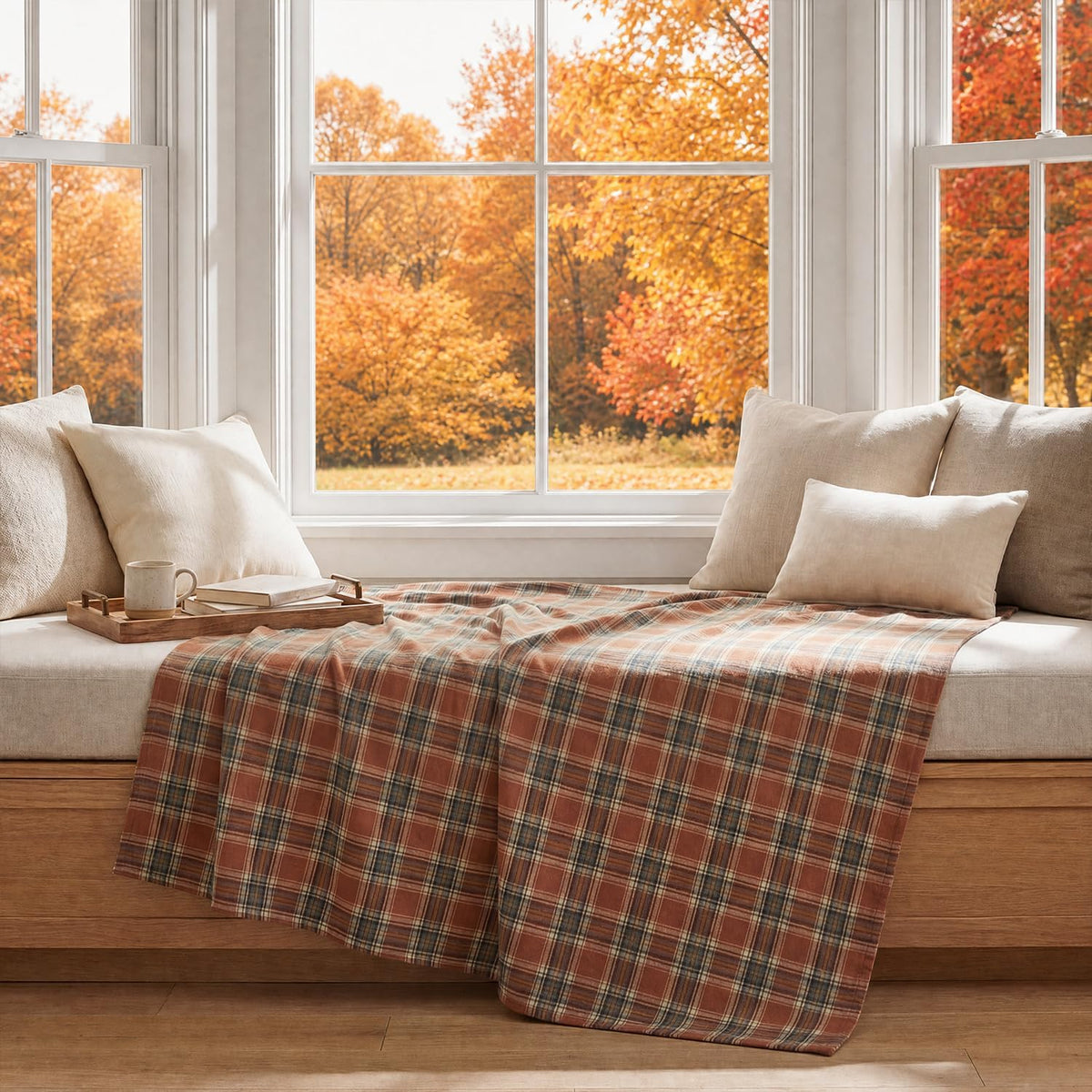 Horaldaily Rust Plaid Fall Decorative Throw Blanket 50x60