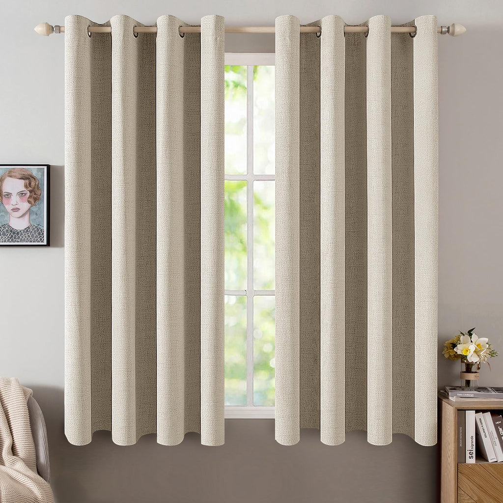 MIULEE 100% Blackout Linen Curtains for Bedroom 52x84 Inches Dusty Blue