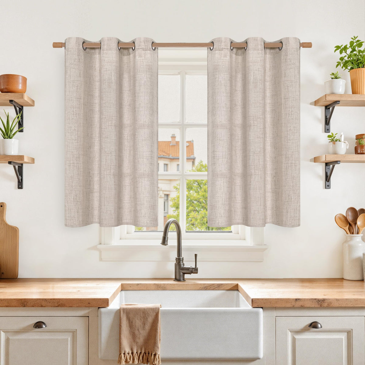 YoungsTex Linen Semi Sheer Curtains 63 Inch Length, Light Filtering Drapes