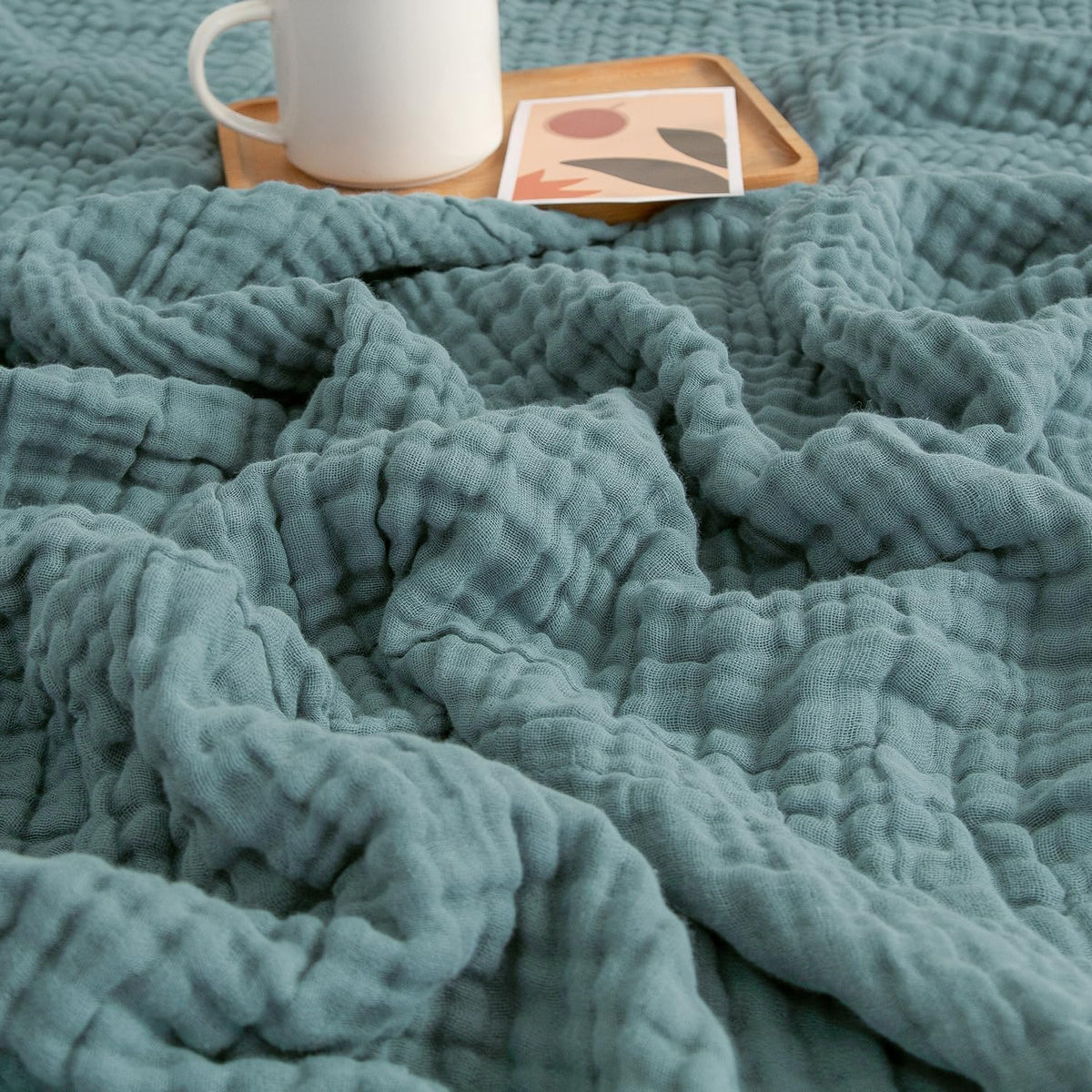 EMME Muslin Throw Blanket for Adults 100% Cotton Blankets for Couch Breathable Gauze All Season Soft and Lightweight Pre-Washed (Teal, 50"x71")