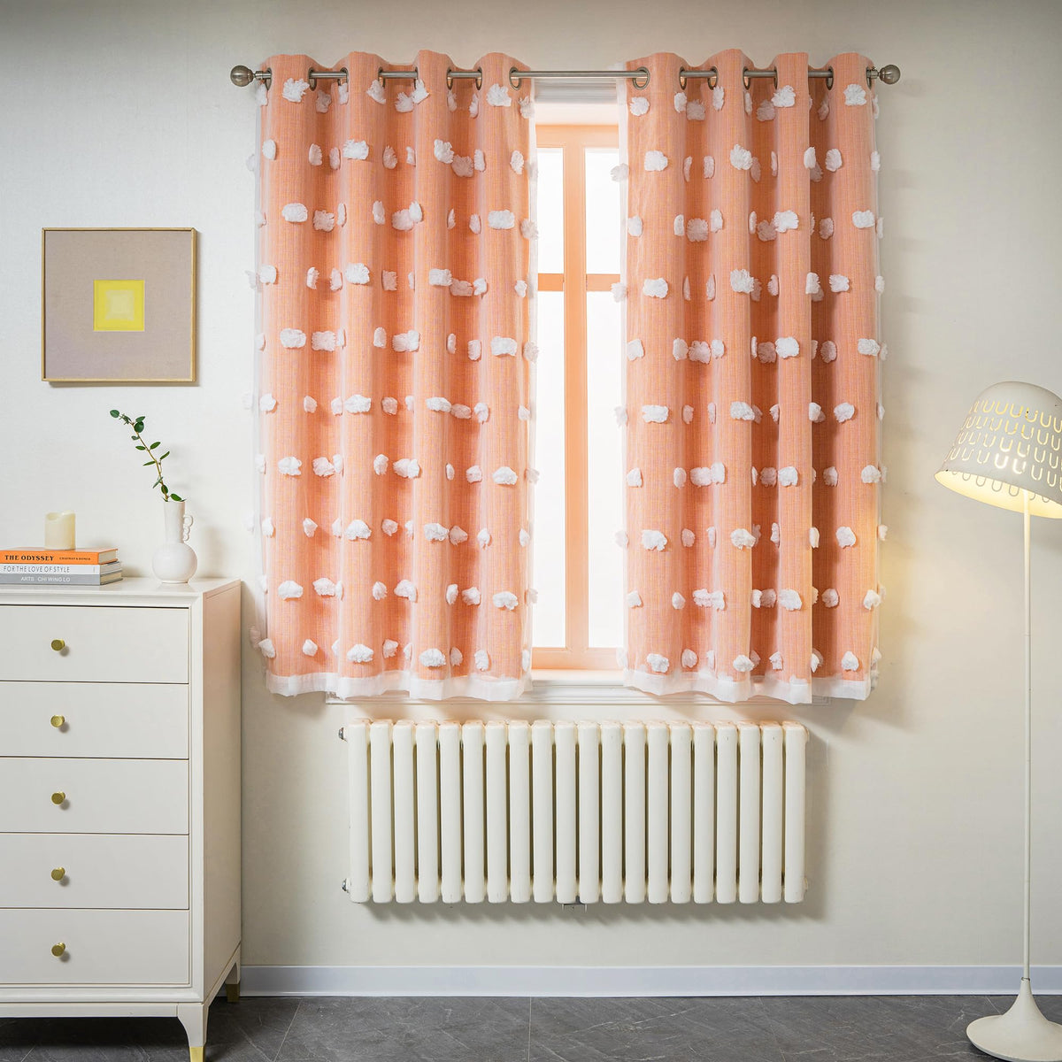 MYSKY HOME Beige Boho Curtains for Living Room 84 Inches Long Blackout Bohemian Curtains 2 Panels Beige Pom Pom Sheer Thermal Insulated Rustic Grommet Privacy Room Darkening Window Drapes 52" x 84"