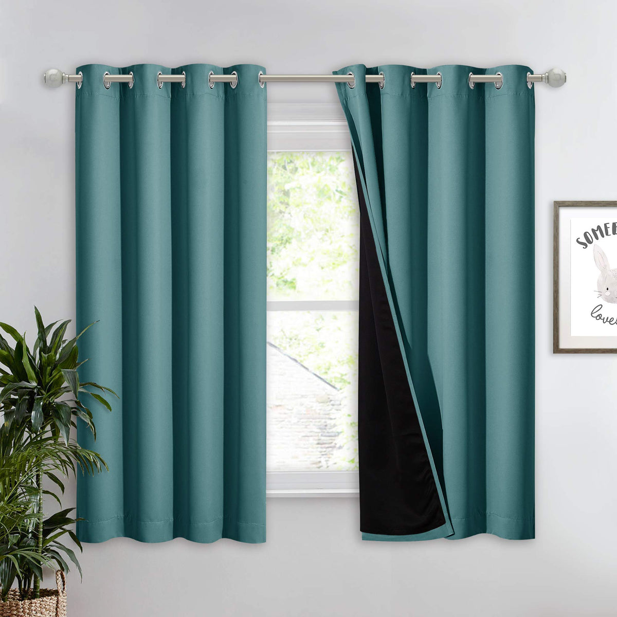 NICETOWN 100% Blackout Curtain 54 inches Long, Double-Deck Completely Blackout Window Treatment Thermal Insulated Lined Drape for Small Window (White, 1 PC, 52 inches Width Each Panel)