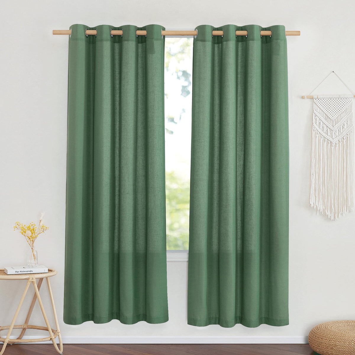 NICETOWN Natural Linen Curtains 84 inch Long 2 Panels Set, Grommet Top Thick Linen Burlap Semi Sheer Vertical Drapes Privacy Assured with Light Filtering for Bedroom/Living Room, W55 x L84