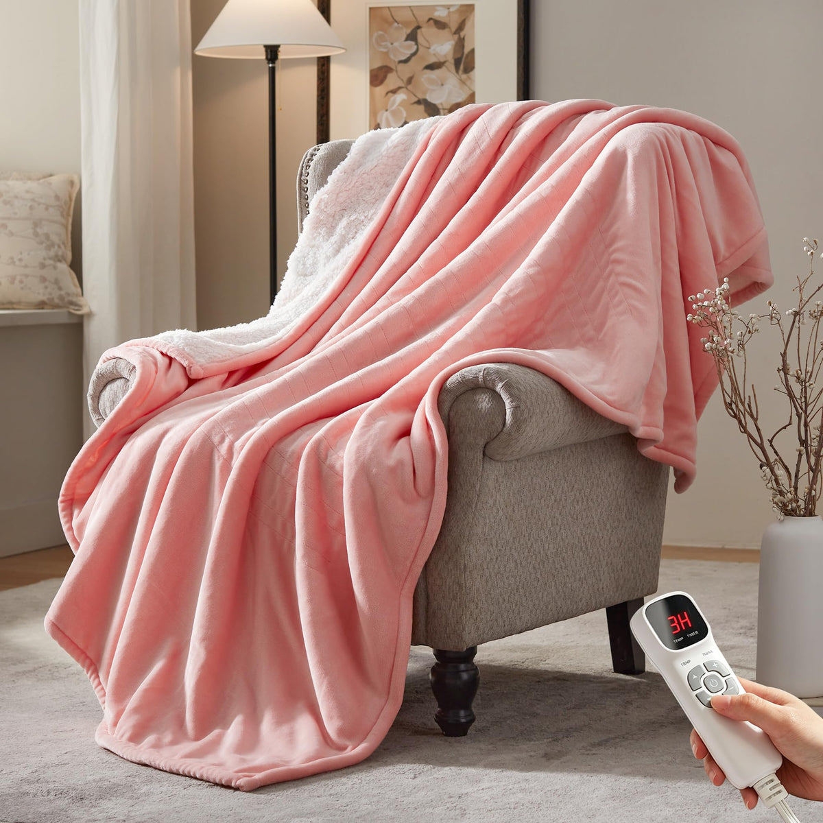 Electric Heated Blanket,50"x60" Heating Throw Flannel London Grey