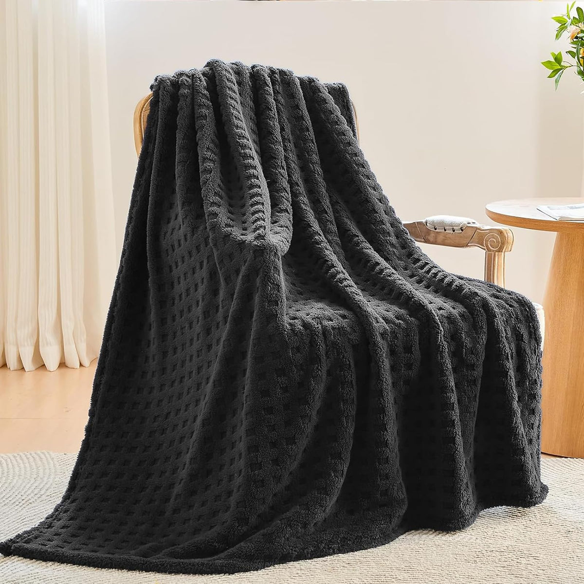 NEWCOSPLAY 3D Checkered Flannel Throw Blanket, Ivory Checkered, 50"x70"
