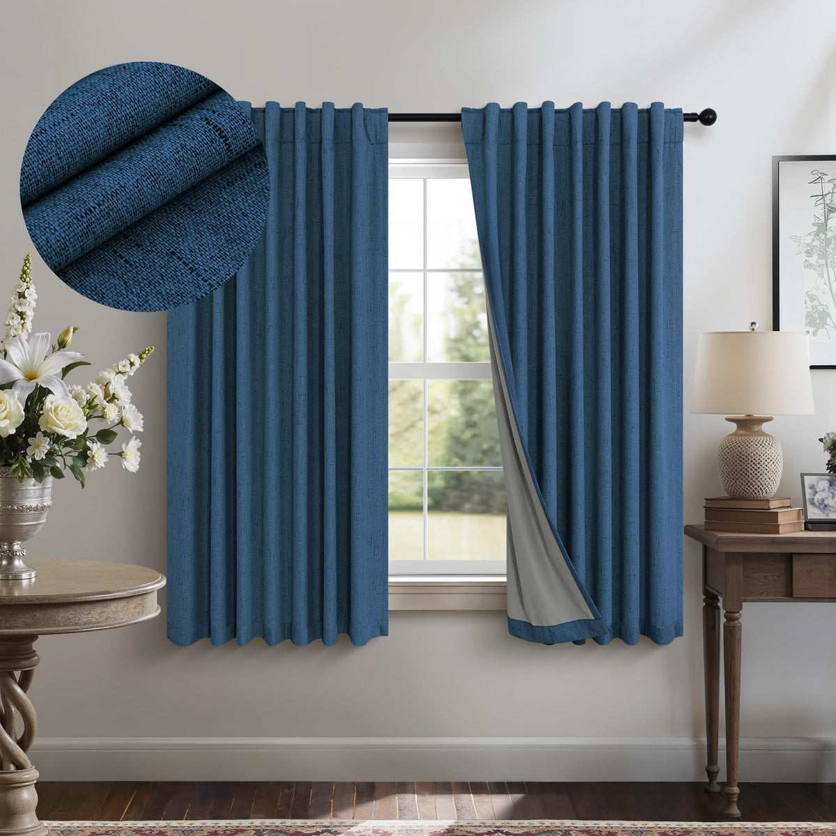 100% Blackout Curtains 84 Inch Length 2 Panels Set Neutral Boho Linen Farmhouse for Bedroom Windows Living Room Darkening Thermal Insulated Drapes Natural Cream Ivory 7ft Long Back Tab Pleated Pocket