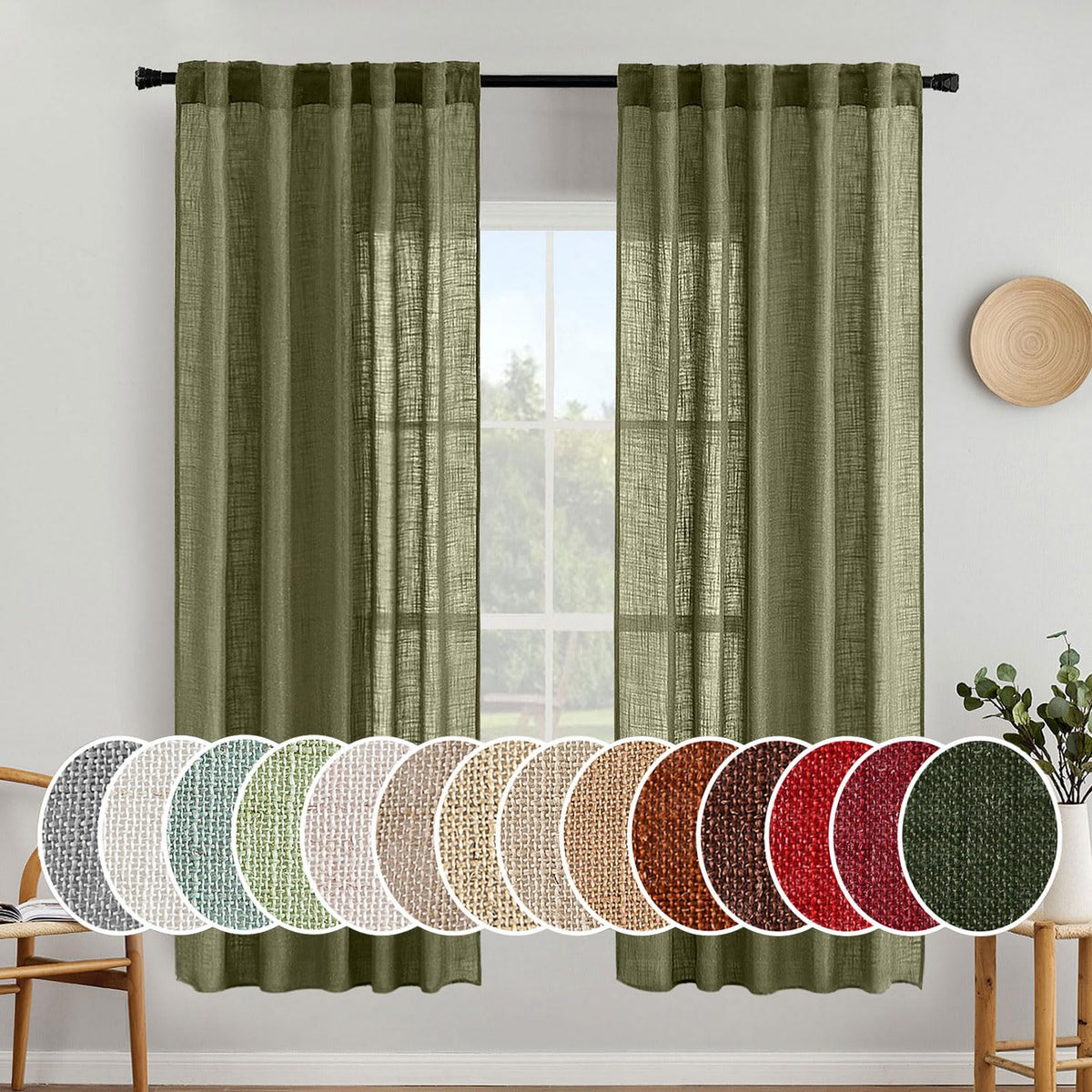MIULEE Taupe Linen Curtains 52x84 Inch Length for Bedroom and Living Room