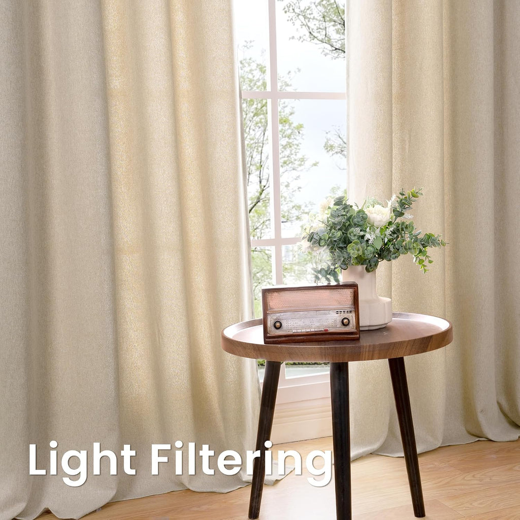 BGment Oatmeal Linen Curtains for Living Room 95 Inch Length 2 Panels Set, Privacy Drapes Light Filtering with Grommet for Farmhouse Bedroom No See Through, Each 52 Inch Wide