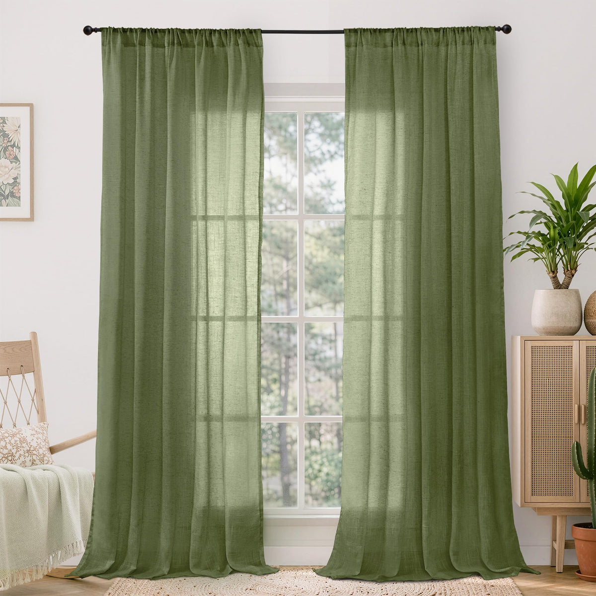 BGment Tan Linen Curtains 84 Inch Length 2 Panels Burlap Semi Sheer Drapes