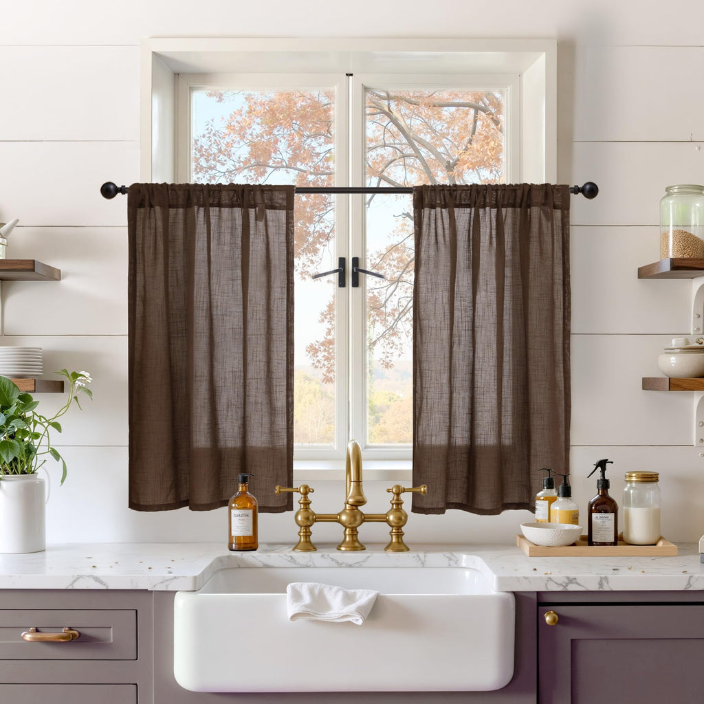 BGment Tan Linen Curtains 84 Inch Length 2 Panels Burlap Semi Sheer Drapes