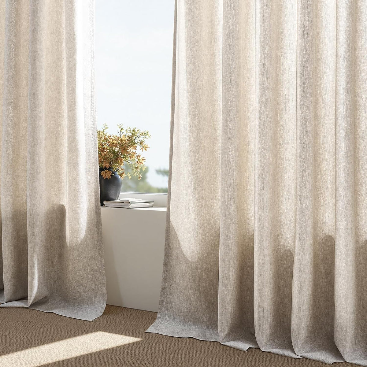 96 Inches Long Pinch Pleated Semi Sheer Curtains,Natural Linen Blended Light Filtering Window Curtains 96 Length for Living Room Bedroom Pinch Pleat Drapes with Hooks 2 Panels 72" Wx96 L
