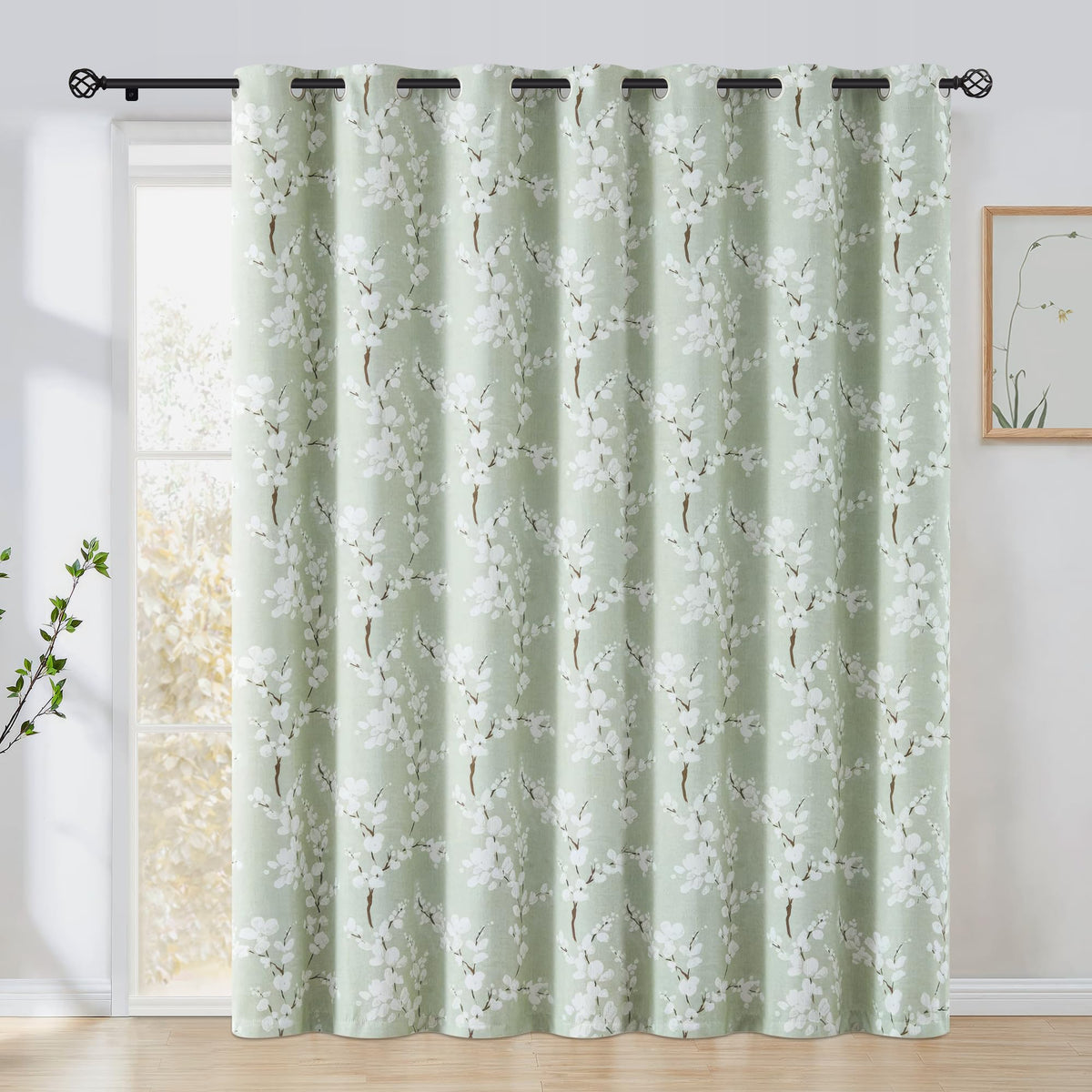FMFUNCTEX Blue Blackout Floral Curtains, Bedroom, 100X84 Inches, 1 Panel