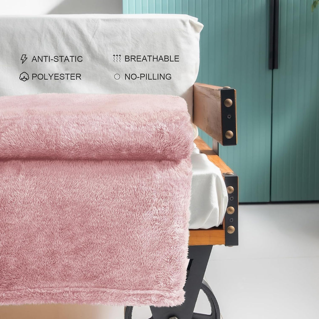 Exclusivo Mezcla Fuzzy Large Fleece Throw Blanket for Couch, Dusty Pink