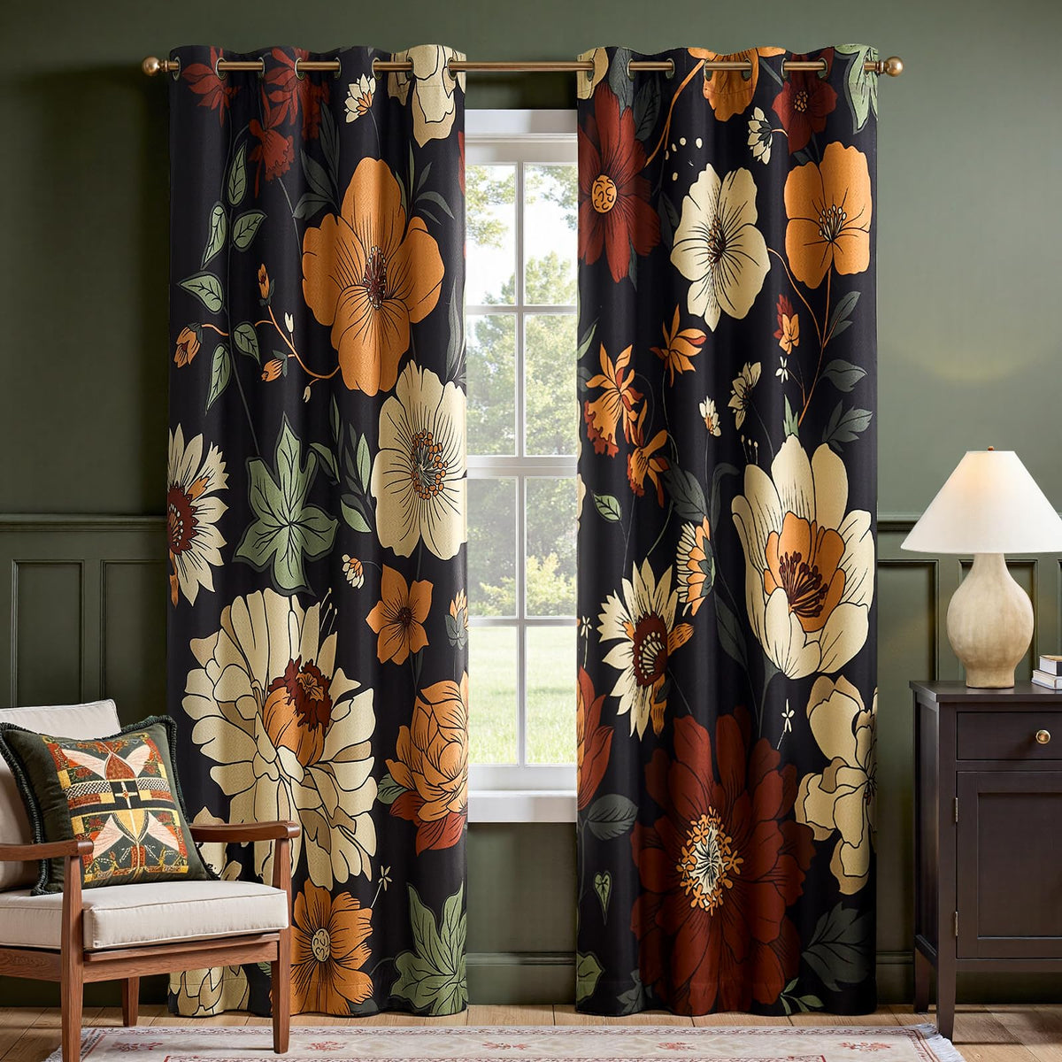 jinchan Beige Boho Floral Blackout Curtains 84 Inch Grommet 4 Panels