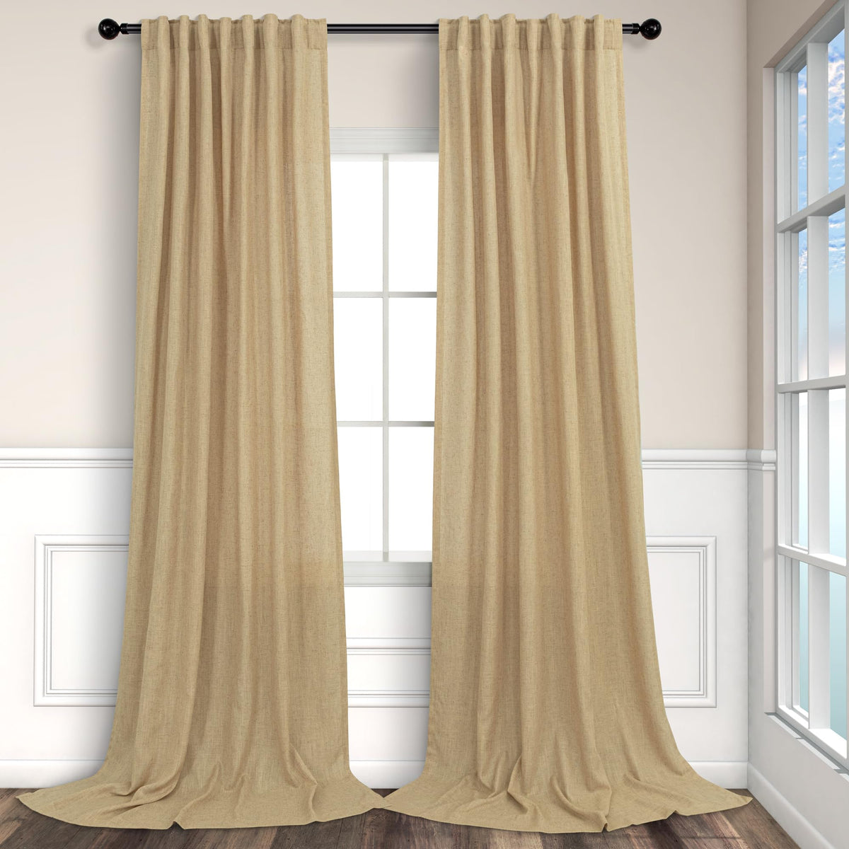 Natural Linen Back Tab Curtains 84 Inch Length for Living Room 2 Panel Pocket Drape Light Filtering Semi Sheer Neutral Country Rustic Farmhouse Boho Curtain Bedroom Muslin Look Ivory Cream Colored