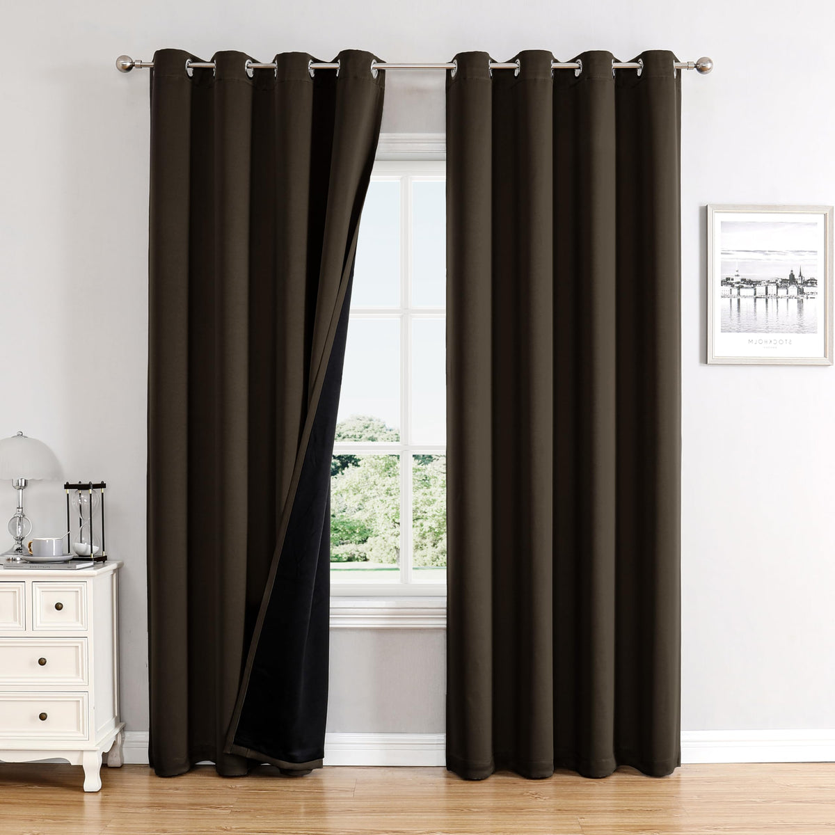 ChrisDowa 100% Blackout Curtains for Bedroom 63 Inch Long with Black Liner