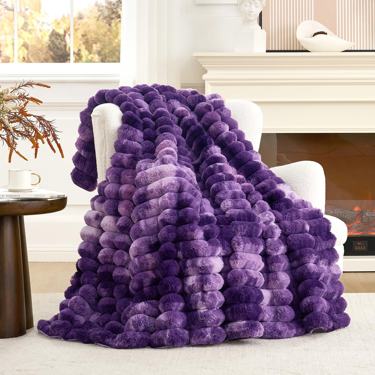 Cozy Bliss Faux Fur Throw Blanket for Couch, Cozy Warm Plush Striped Blanket for Sofa Bedroom Living Room, 50 * 60 Inches Black