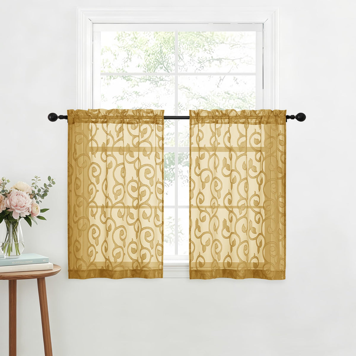 OWENIE Furman Ivory Sheer Curtains 84 inches Long for Bedroom Living Room 2 Panels Set, Jacquard Clip Light Filtering Semi Sheer Curtain Rod Pocket Window Drapes, 2 Pcs Each 40 W 84 L